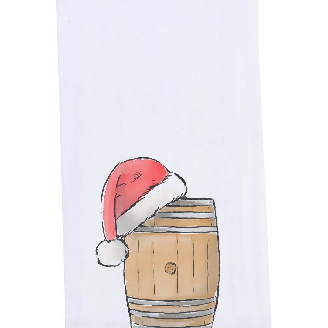 Bourbon Barrel with Santa Hat Christmas Tea Towel - Barrel Down South