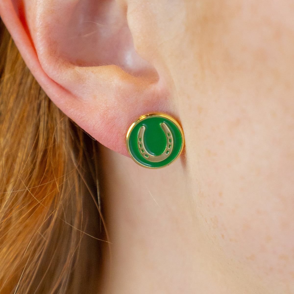 Green Horseshoe Stud Earrings - Barrel Down South
