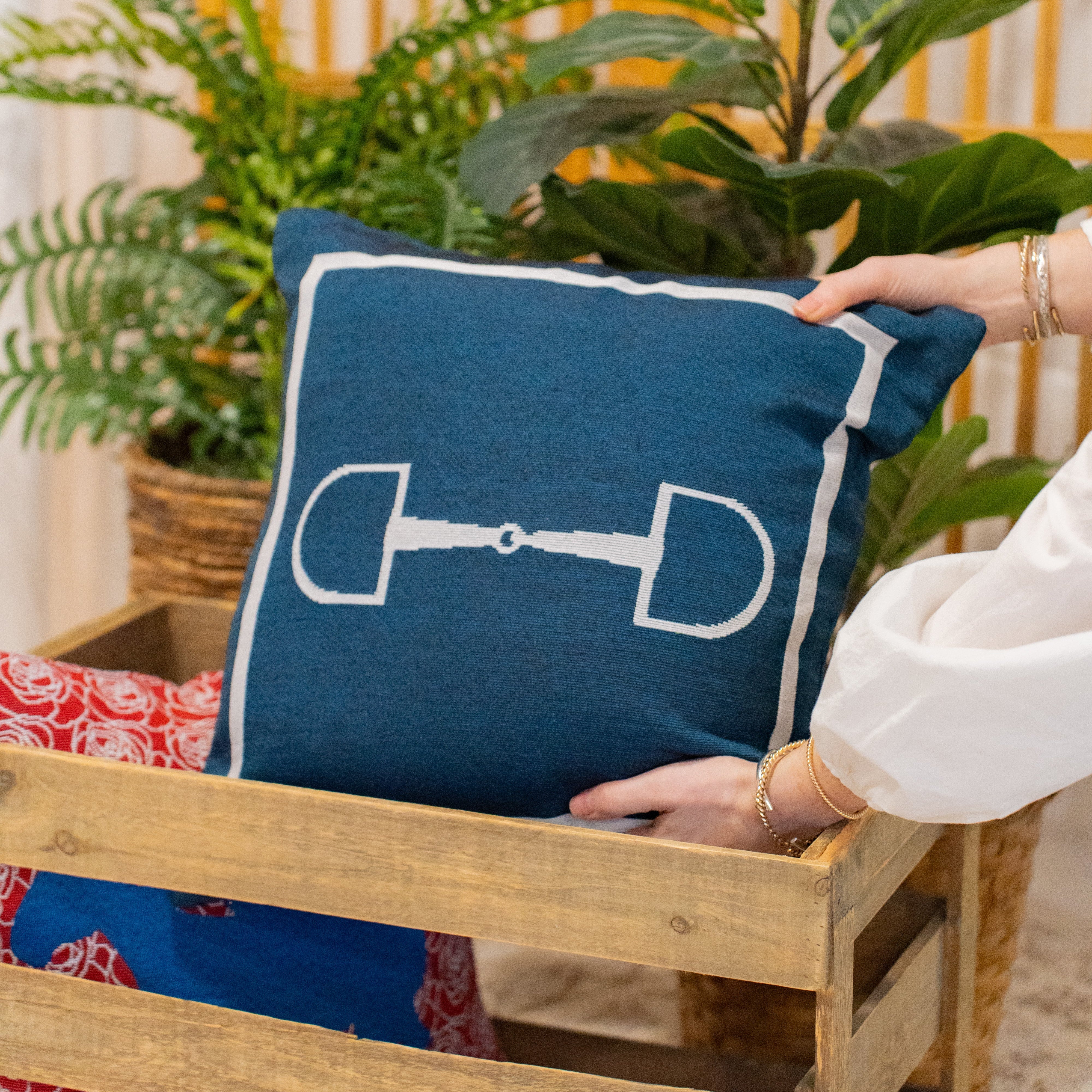 Navy Horse Bit Pillow - Barrel Down South