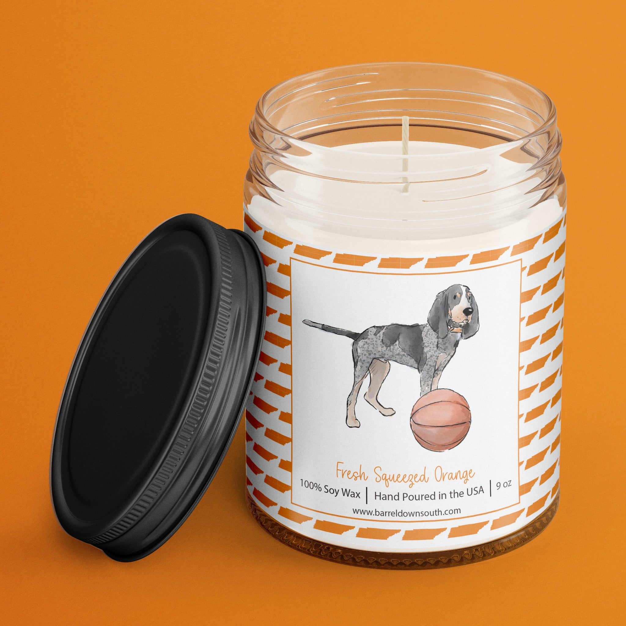 Bluetick Coonhound Checkerboard With Basketball Candle - Barrel Down South