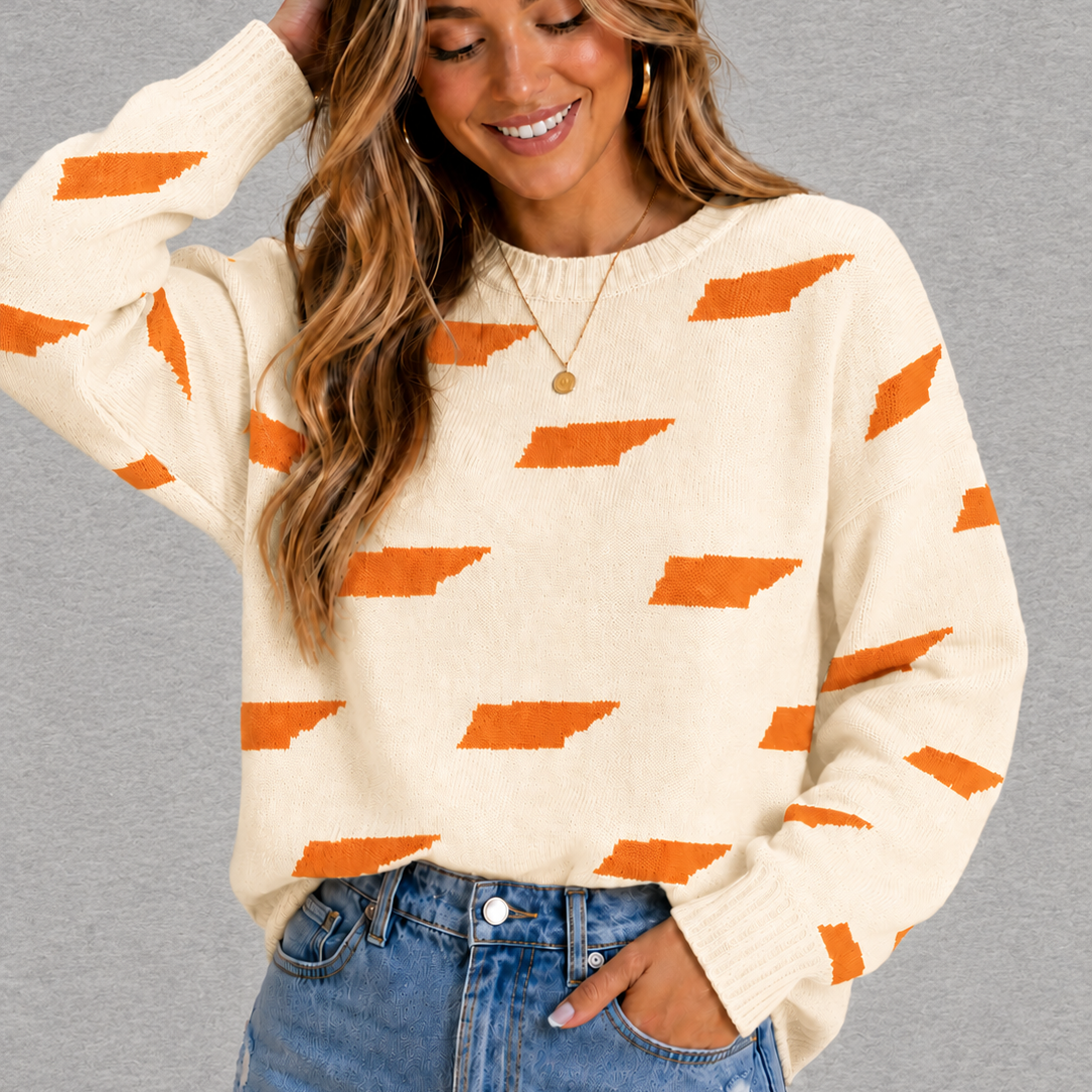 Cream and Orange Tennessee Shape Sweater - Barrel Down South