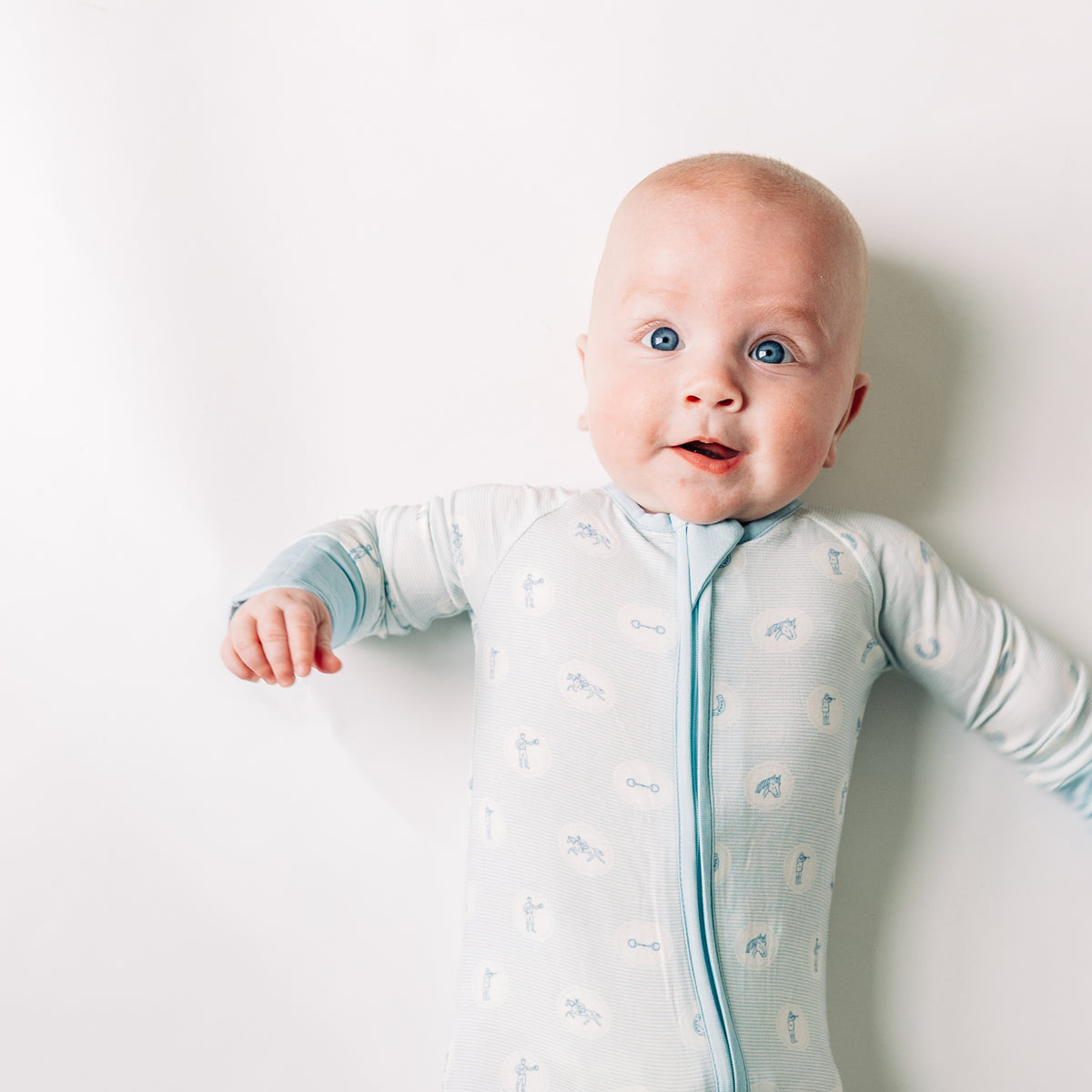 Light Blue Striped Horse Racing Unisex Kids Pajamas - Barrel Down South
