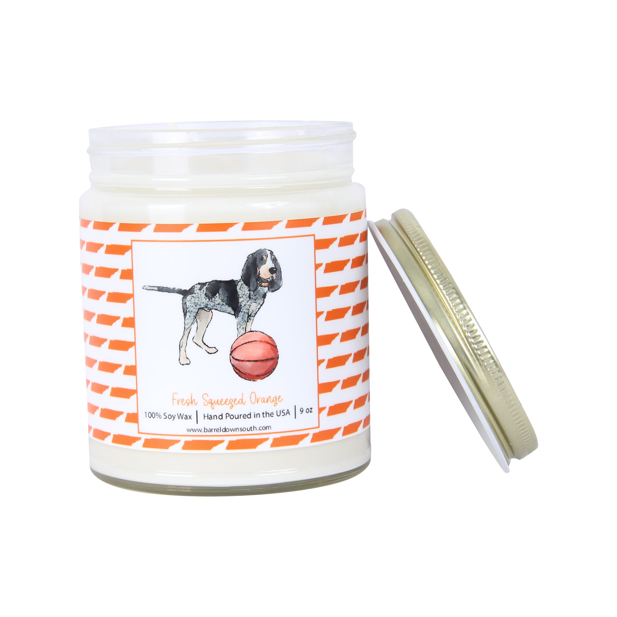 Bluetick Coonhound Checkerboard With Basketball Candle - Barrel Down South