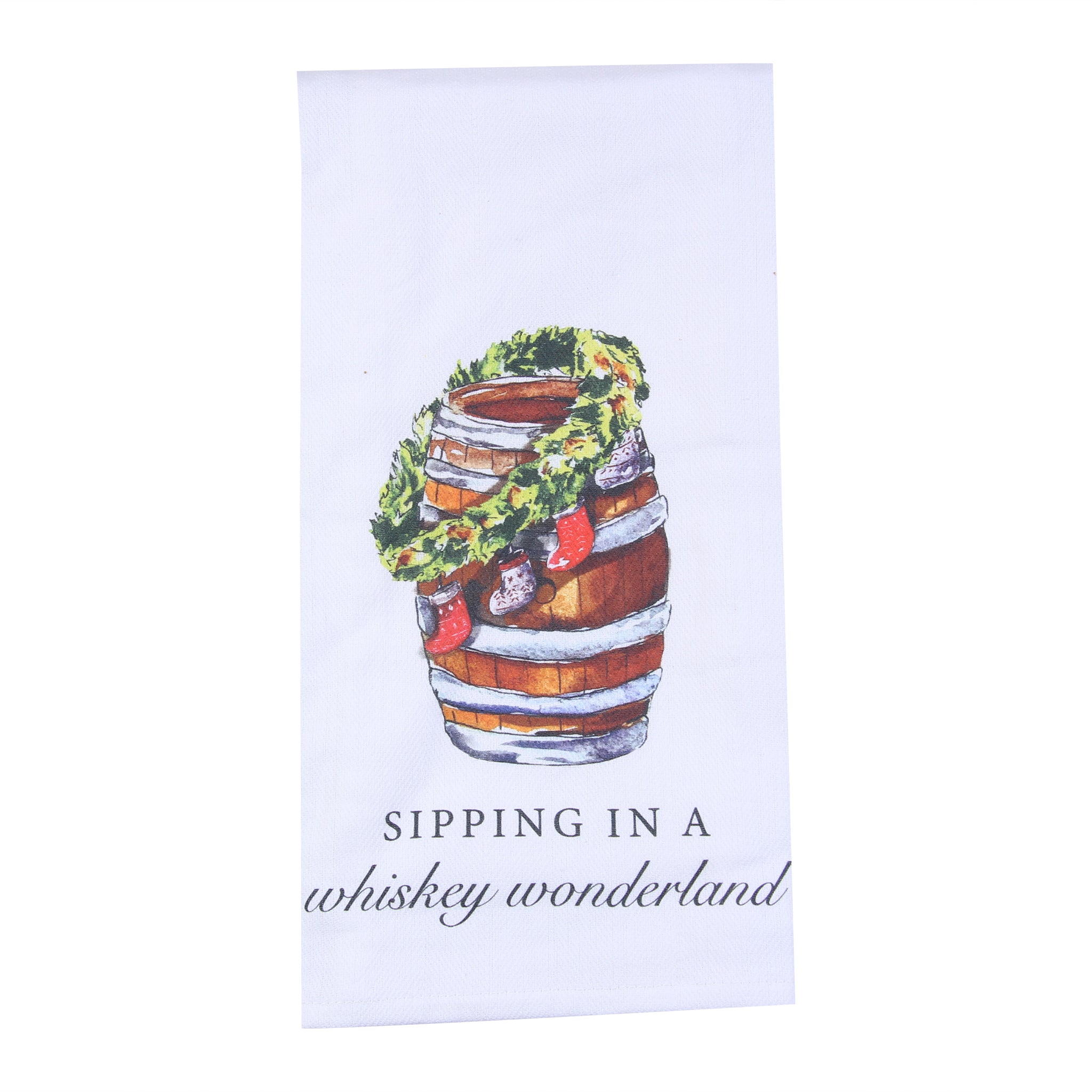 Sipping In A Whiskey Wonderland Wreath Tea Towel - Barrel Down South