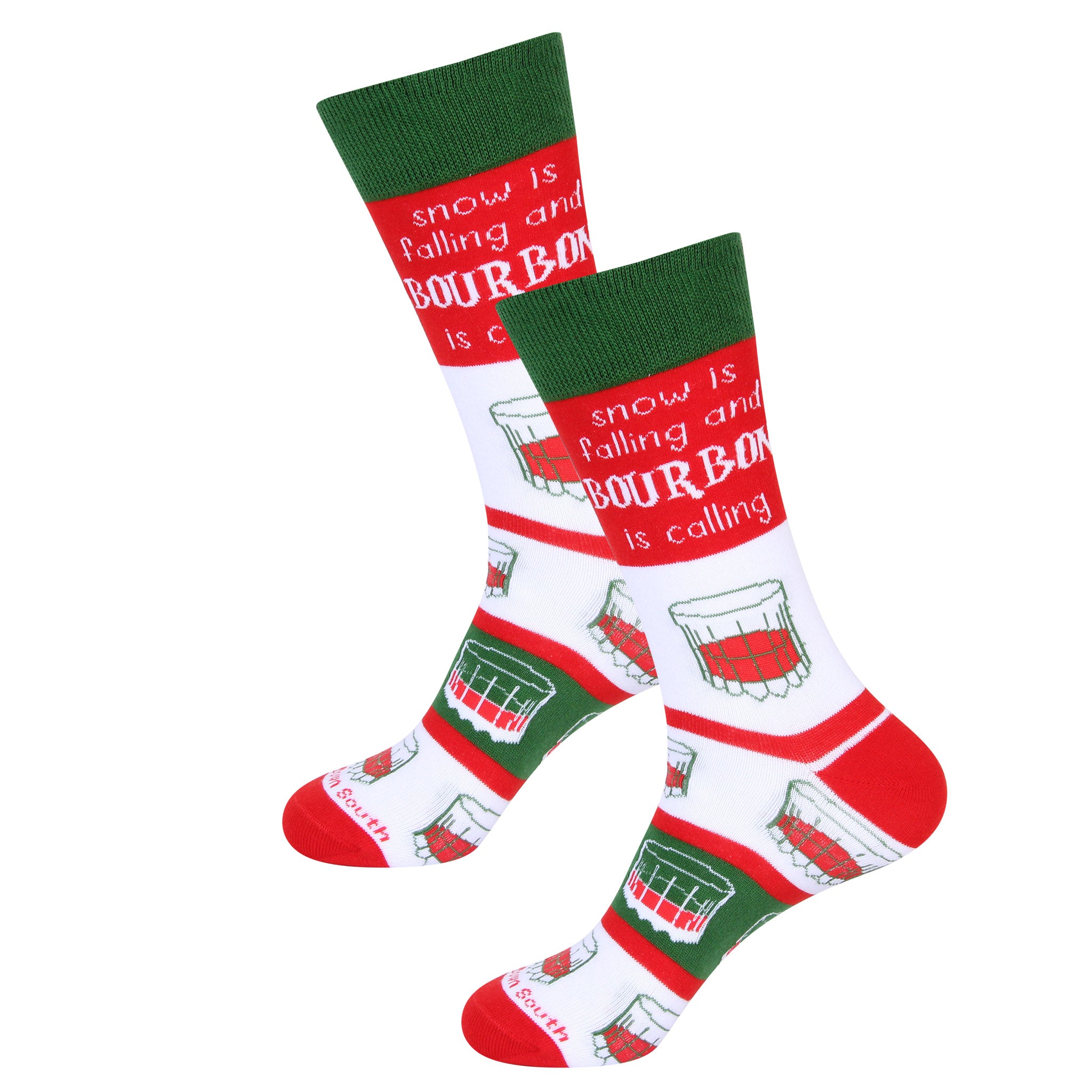 Snow is Falling And Bourbon Is Calling Red/Green/White Socks - Barrel Down South