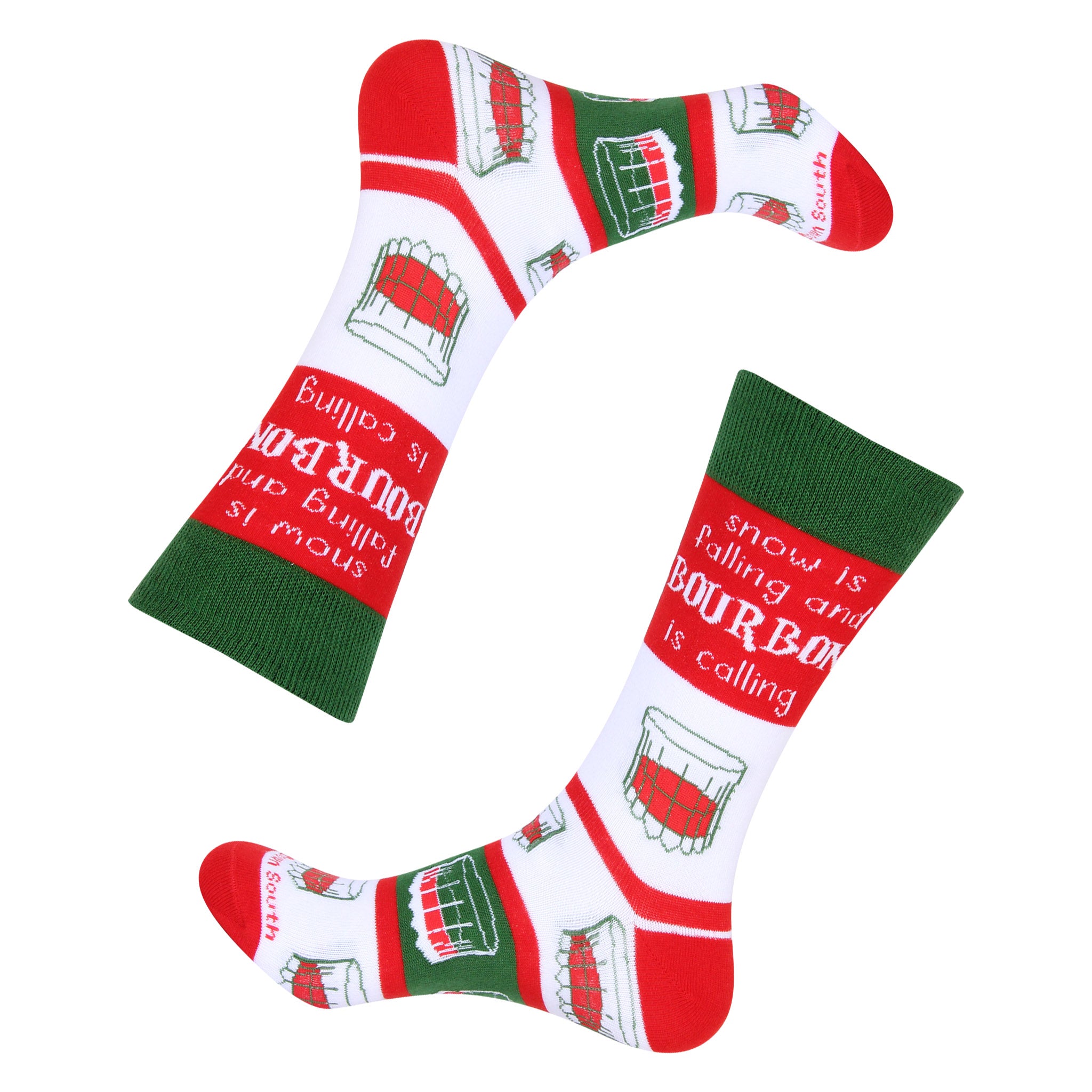 Snow is Falling And Bourbon Is Calling Red/Green/White Socks - Barrel Down South