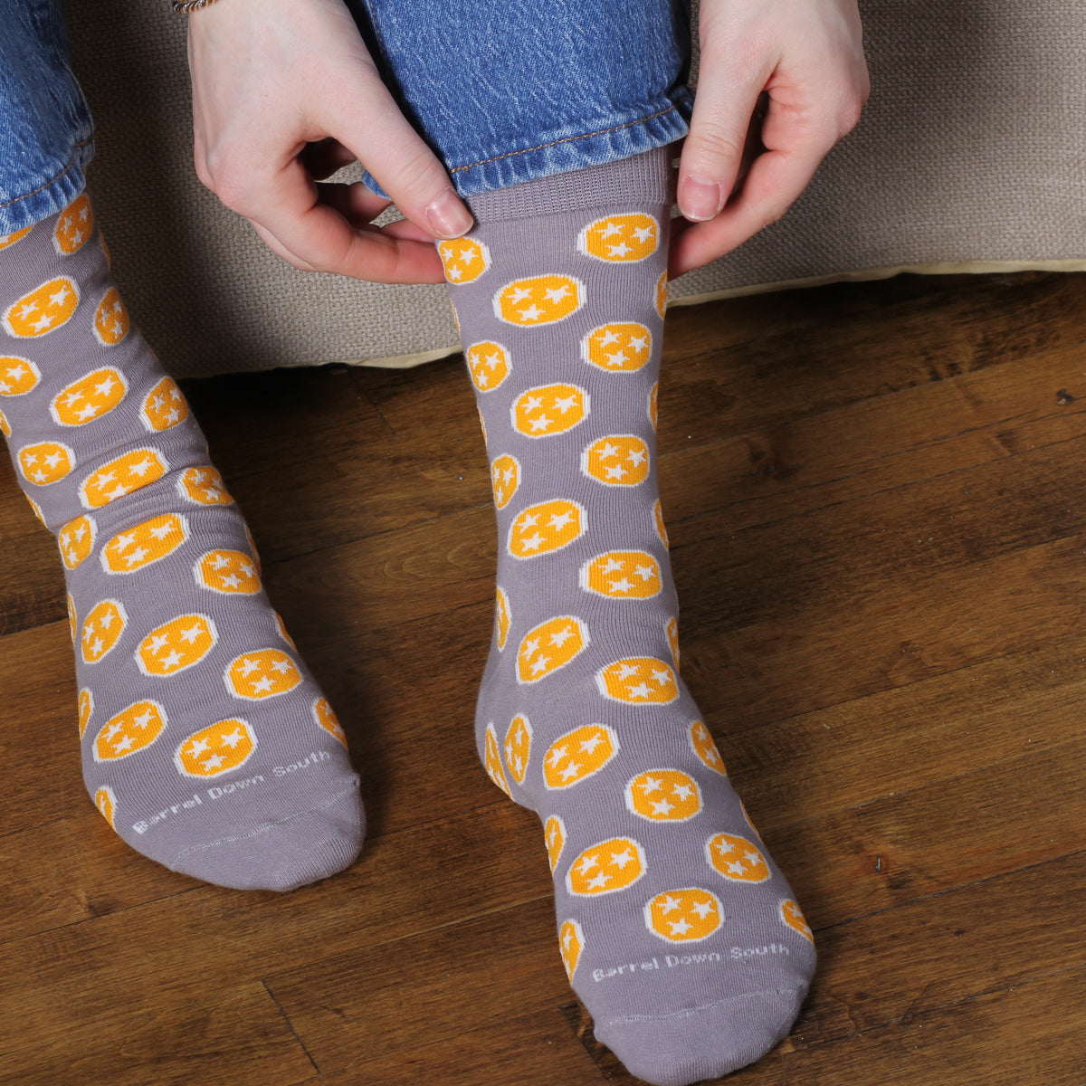Grey/Orange Tennessee Tri Star Socks - Barrel Down South