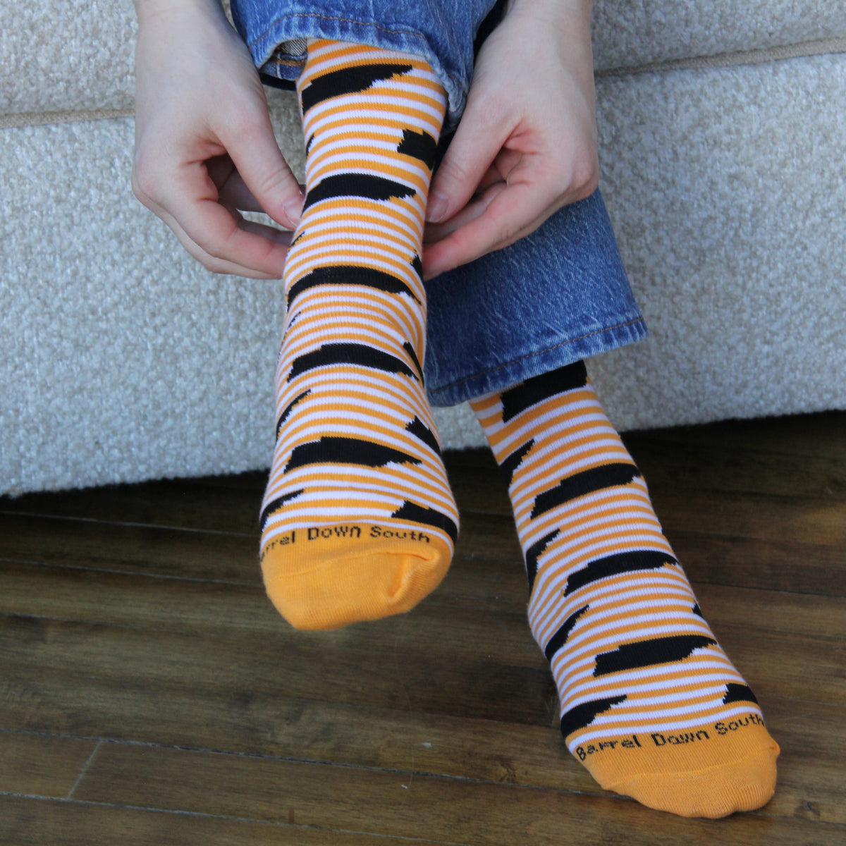 Orange Stripe/Black Tennessee Shape Socks - Barrel Down South