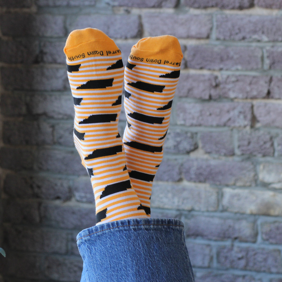 Orange Stripe/Black Tennessee Shape Socks - Barrel Down South
