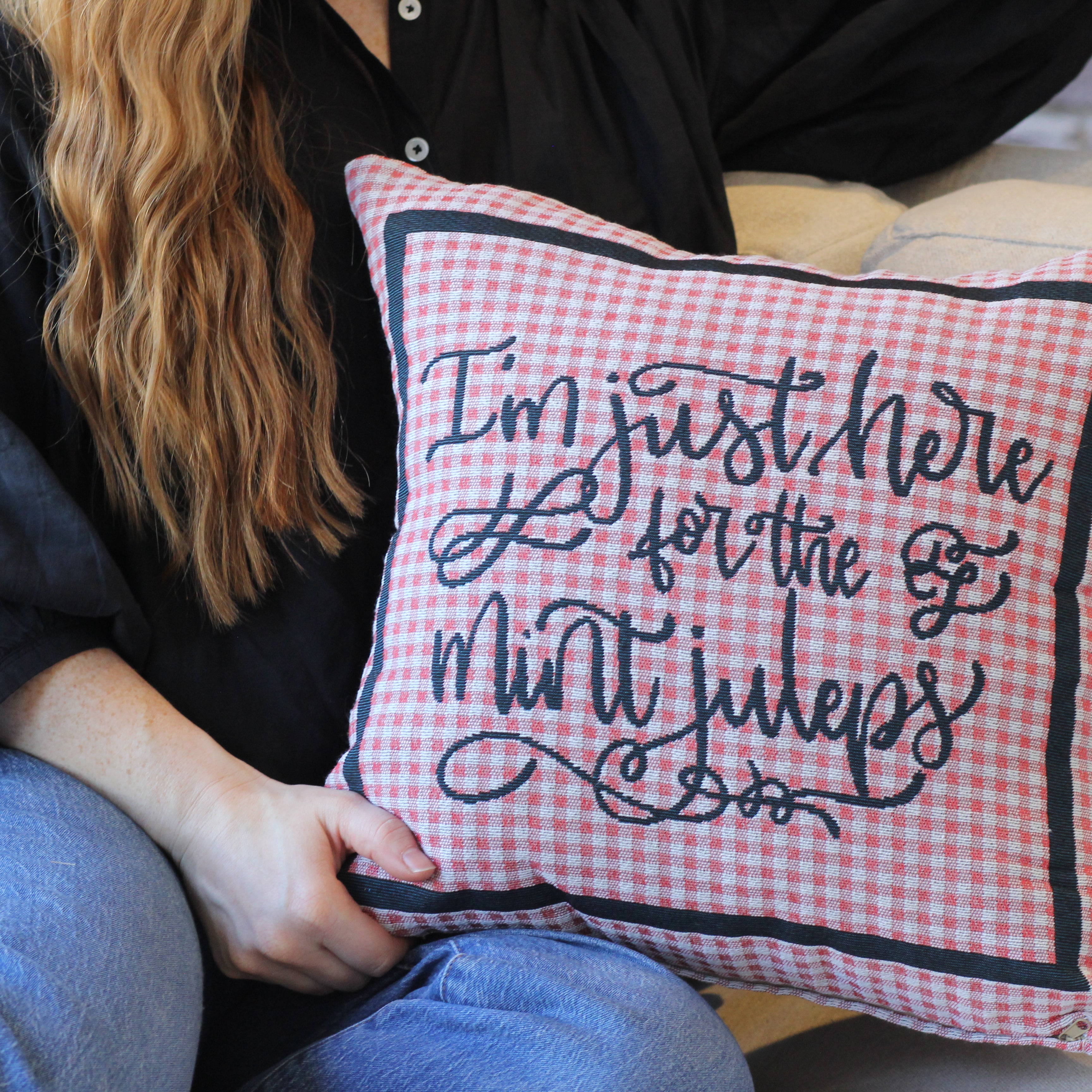 I'm Just Here For The Mint Juleps Pillow (Pink) - Barrel Down South