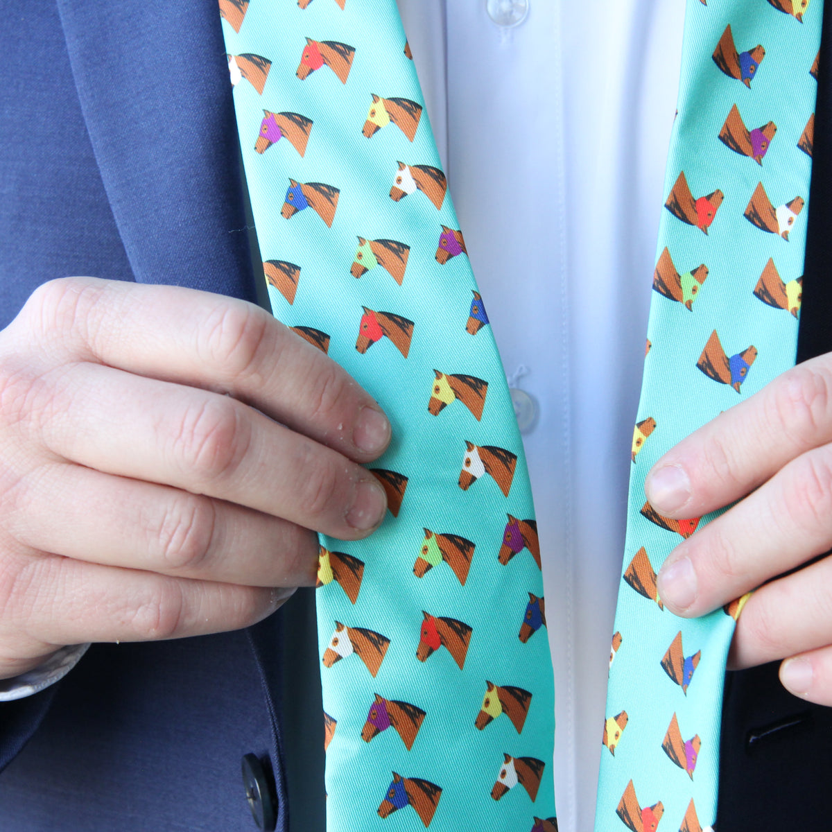 Green Horse Head Horse Racing Necktie - Barrel Down South