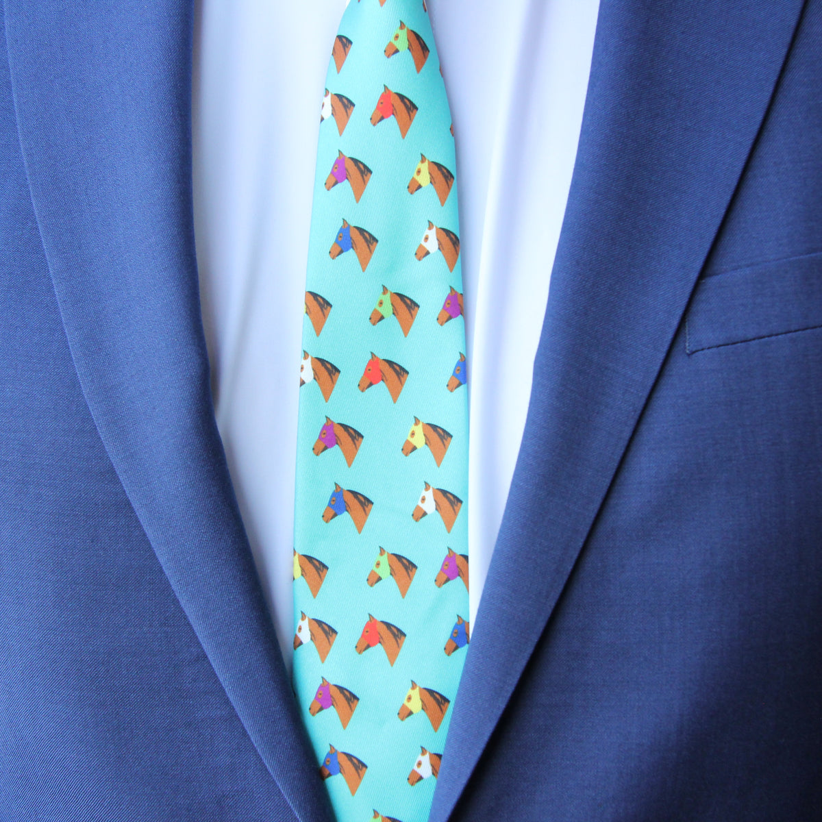 Green Horse Head Horse Racing Necktie - Barrel Down South