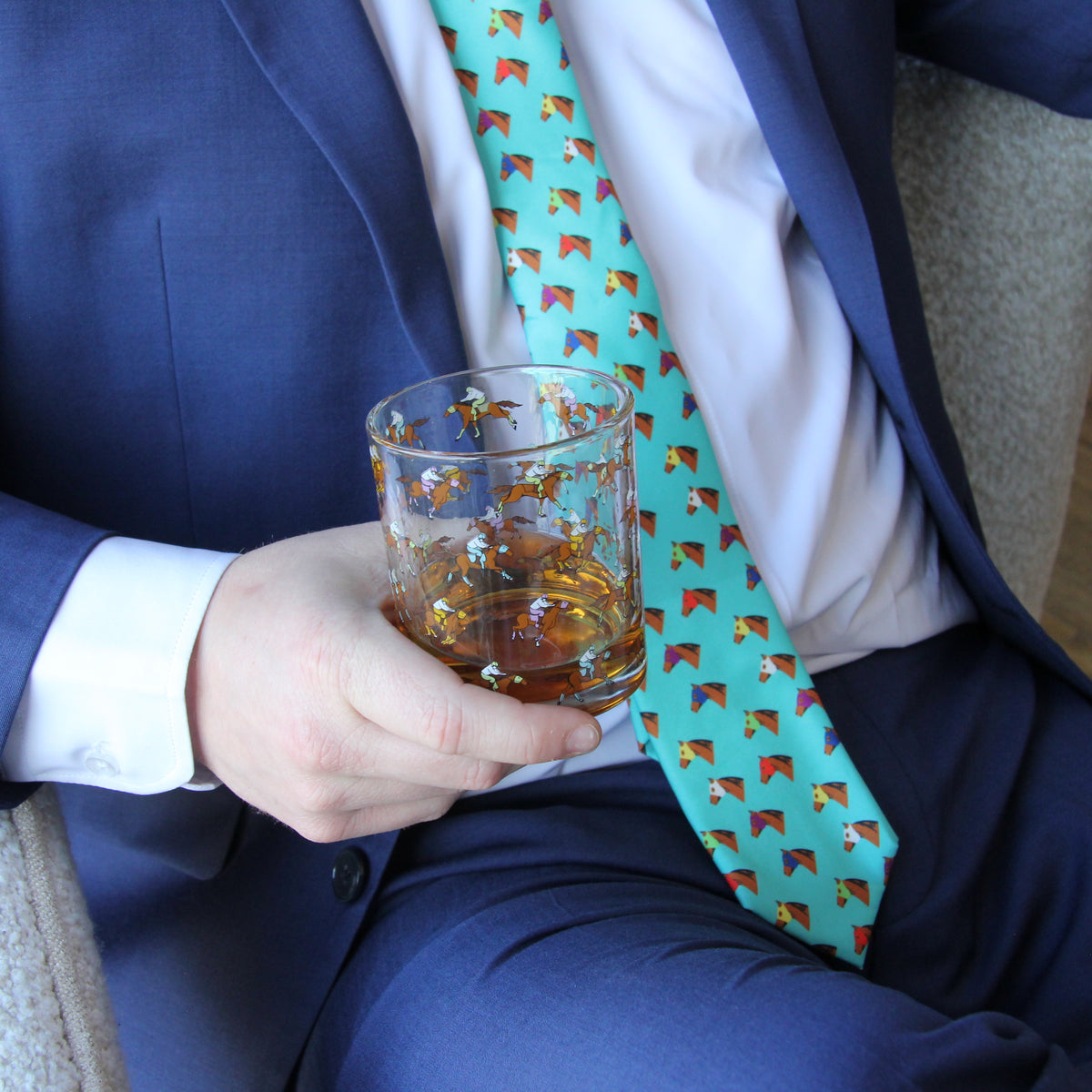 Green Horse Head Horse Racing Necktie - Barrel Down South