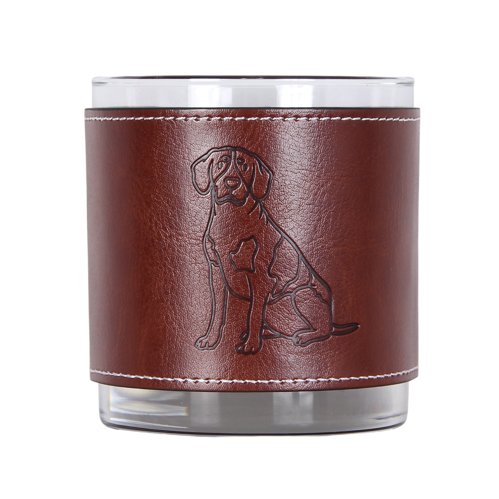 Coonhound Sitting Outline Faux Leather Rocks Glass - Barrel Down South