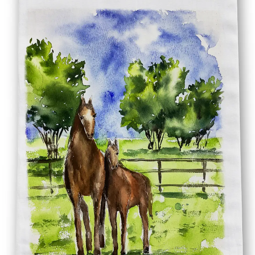 Two Horses Standing Tea Towel - Barrel Down South