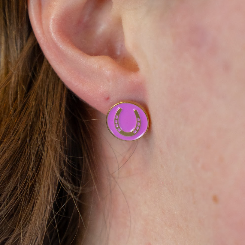 Pink Horseshoe Stud Earrings - Barrel Down South