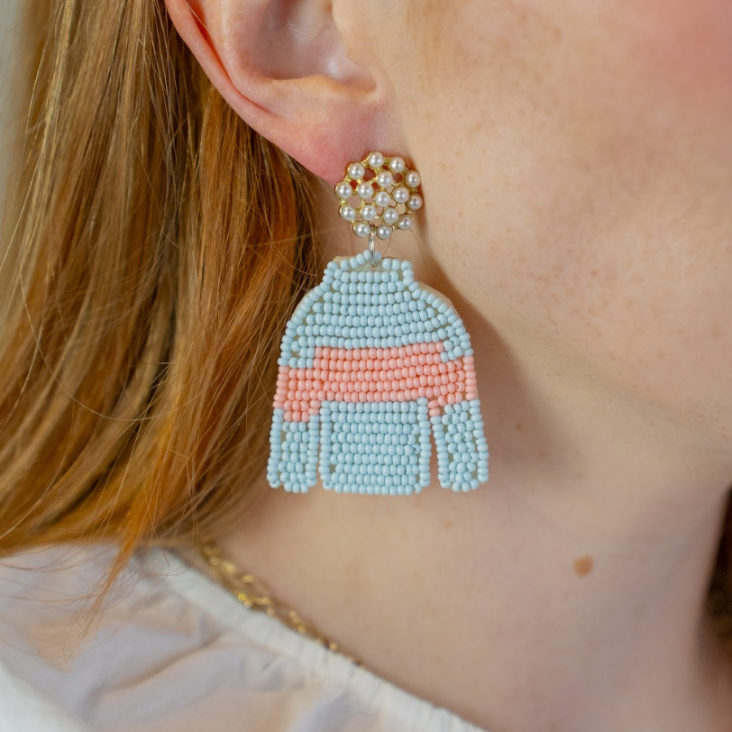 Light Blue/Pink Stripe Jockey Silk Earrings - Barrel Down South