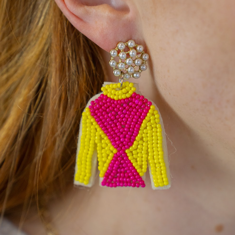 Pink/Yellow Jockey Silk Earrings - Barrel Down South