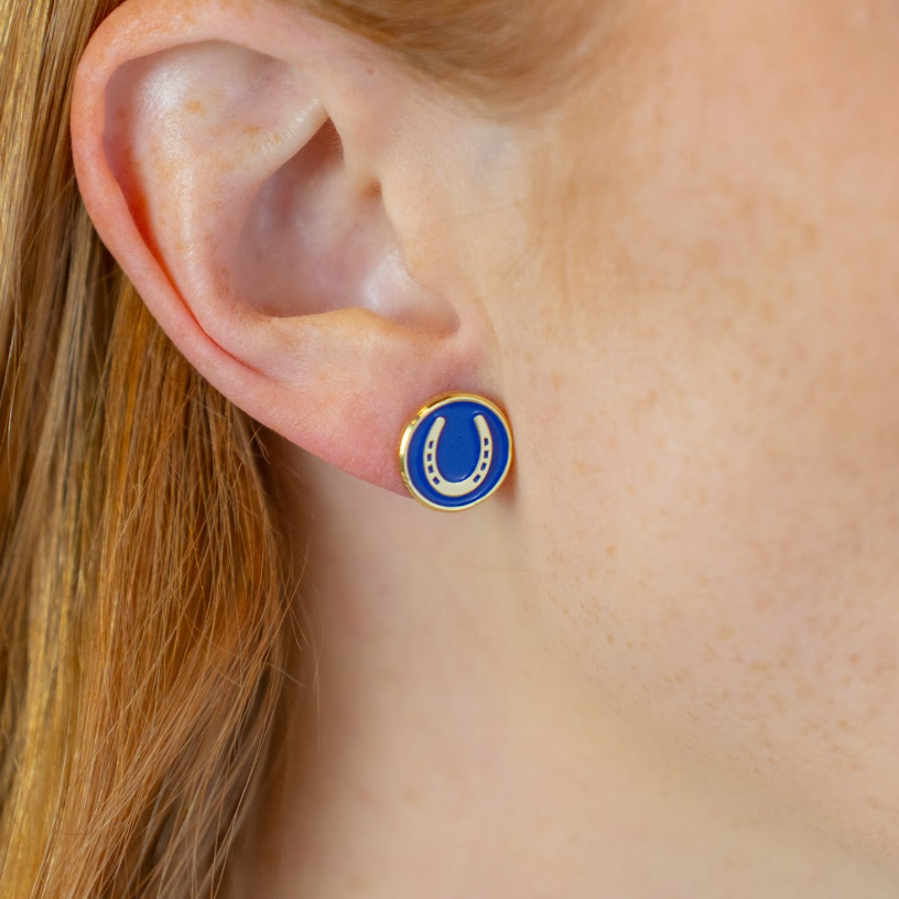 Blue Horseshoe Stud Earrings - Barrel Down South