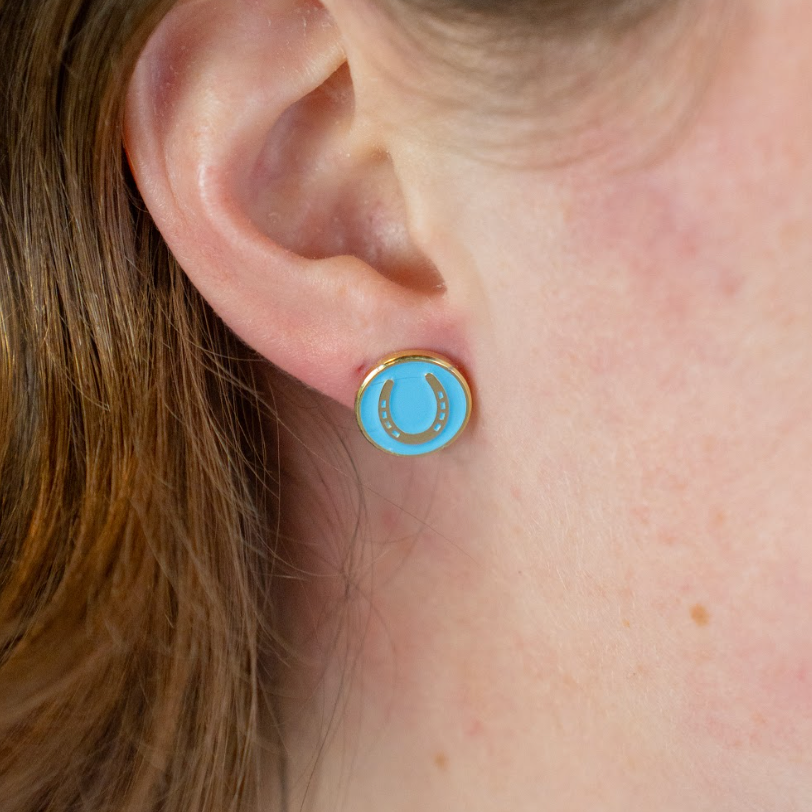 Light Blue Horseshoe Stud Earrings - Barrel Down South