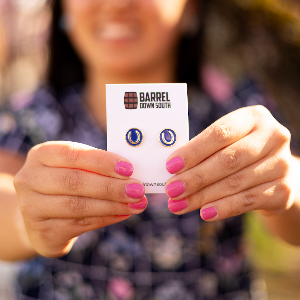 Blue Horseshoe Stud Earrings - Barrel Down South