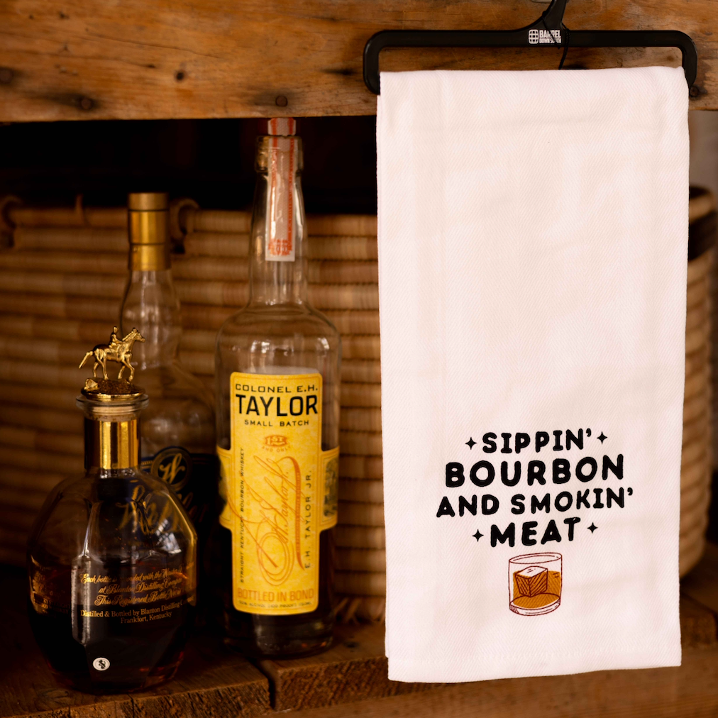Sippin' Bourbon and Smokin' Meat Tea Towel - Barrel Down South