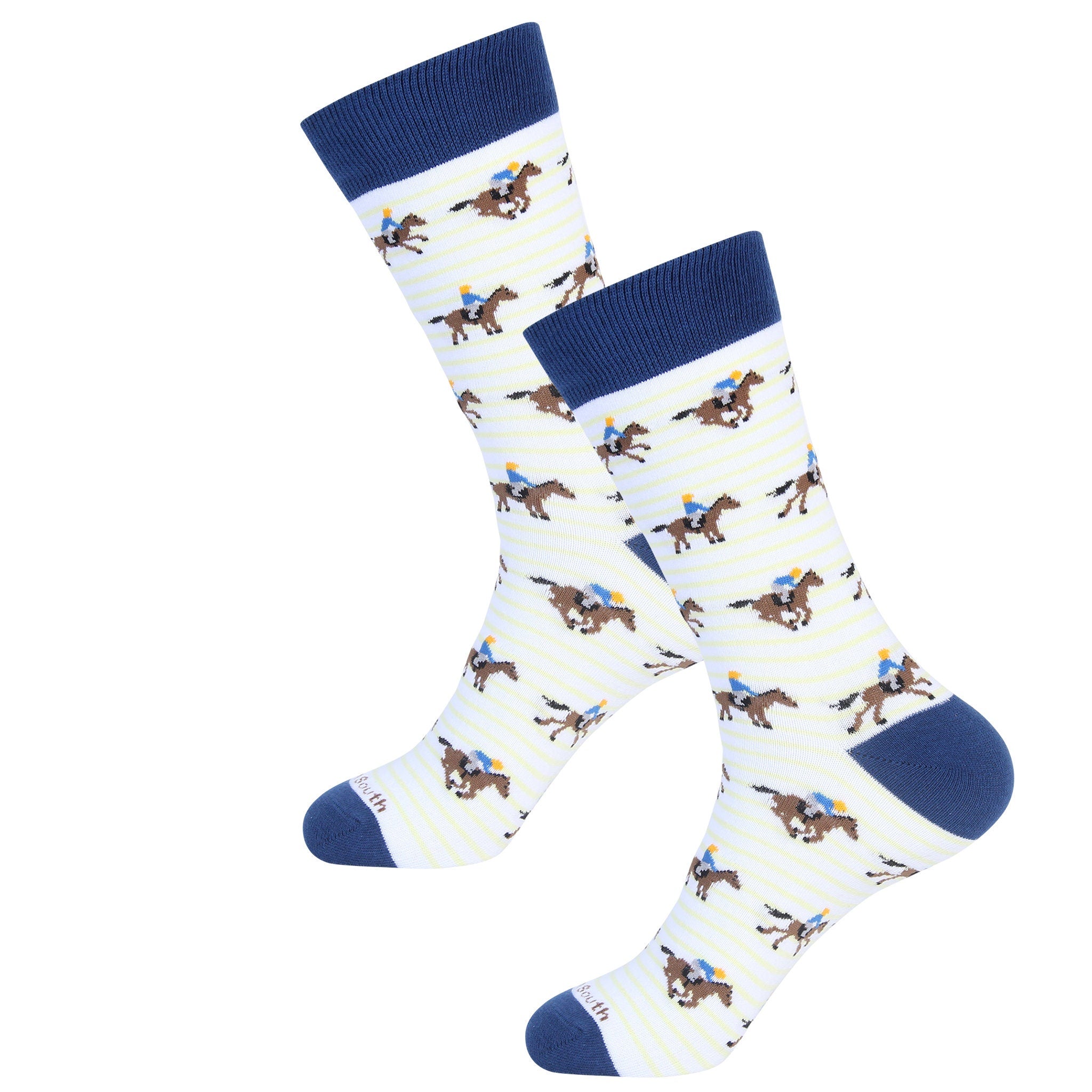 Navy/Yellow Striped Horse Racing Sock - Barrel Down South