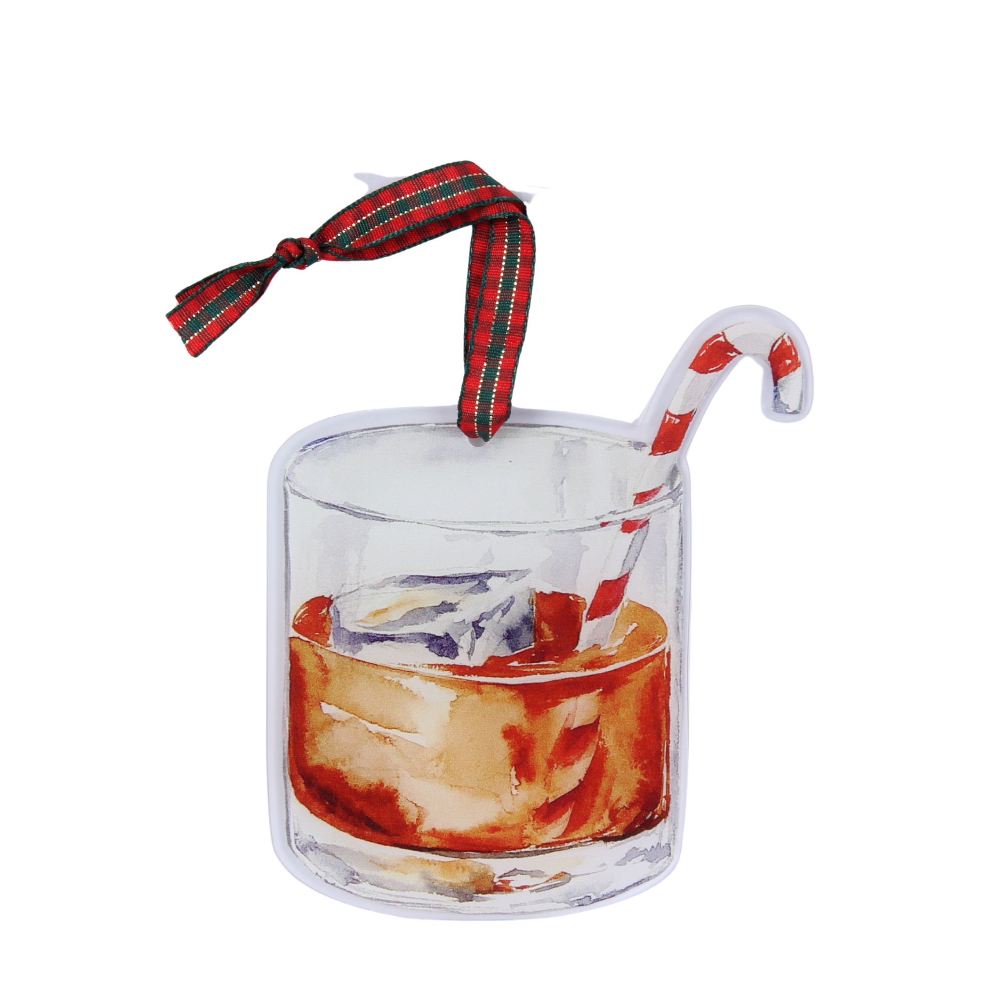 Bourbon Glass with Candy Cane Acrylic Ornament
