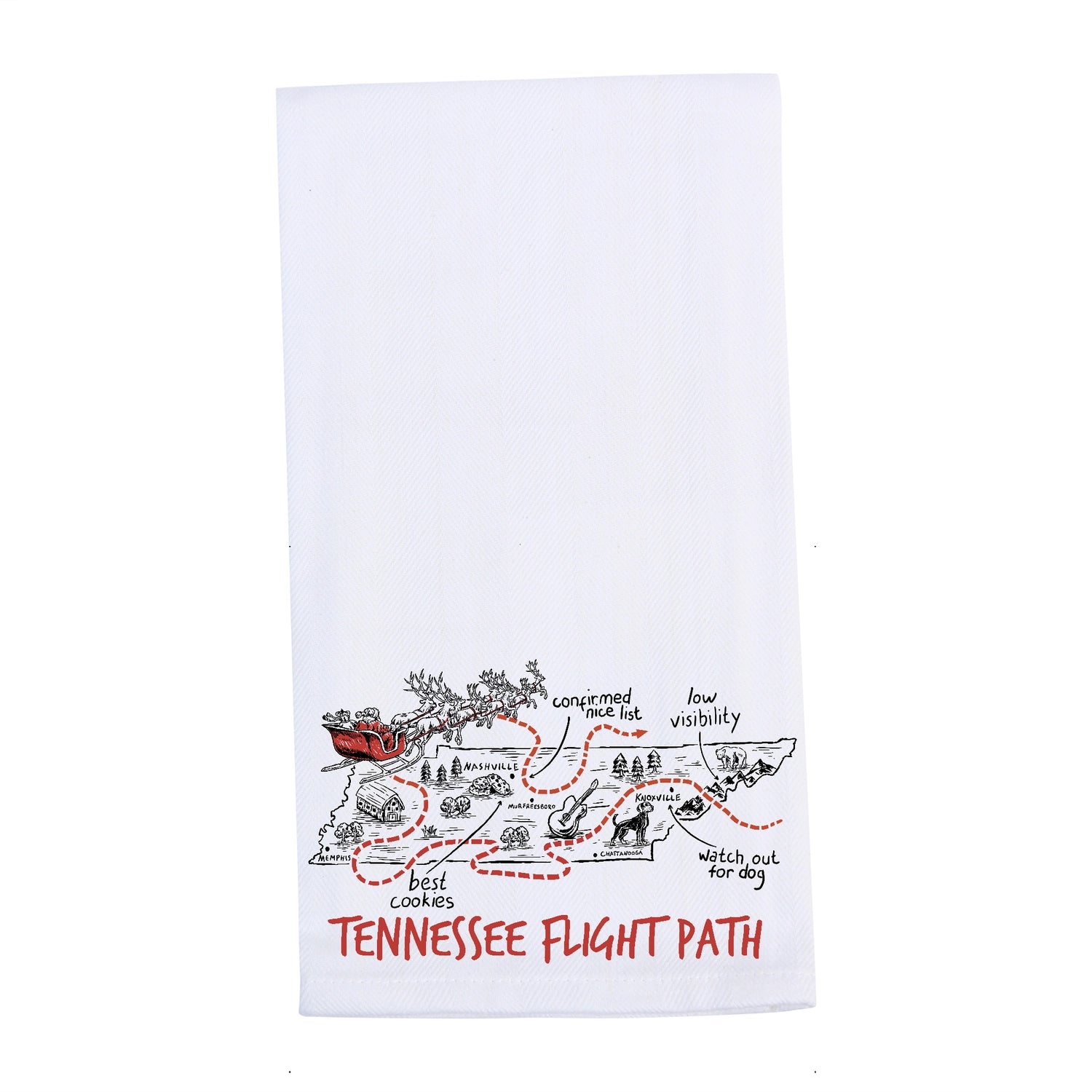 Tennessee Christmas Flight Path Tea Towel