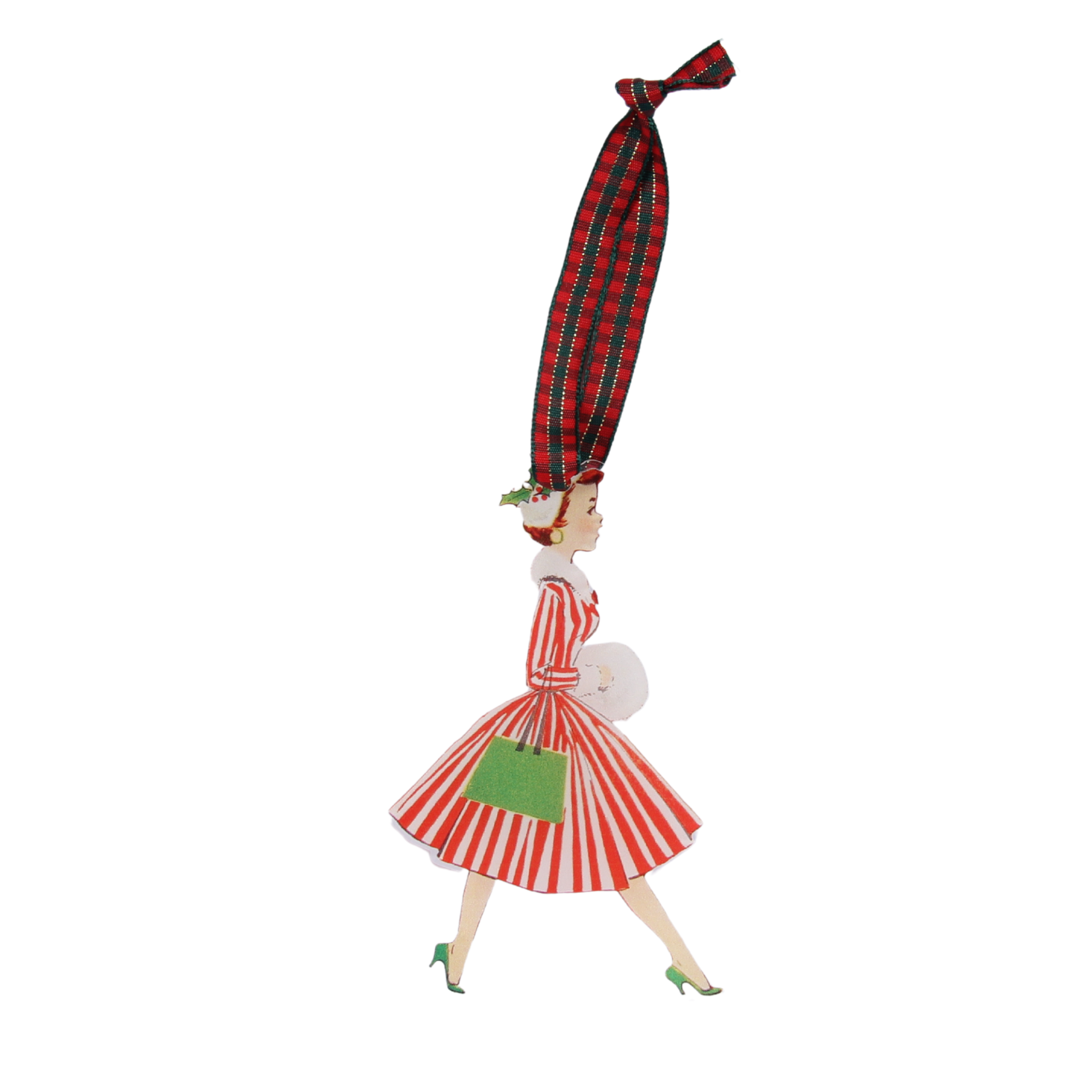 Woman in Striped Dress with Gift Bag Acrylic Ornament