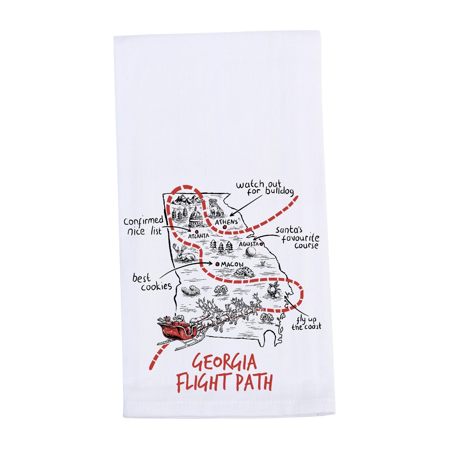 Georgia Christmas Flight Path Tea Towel