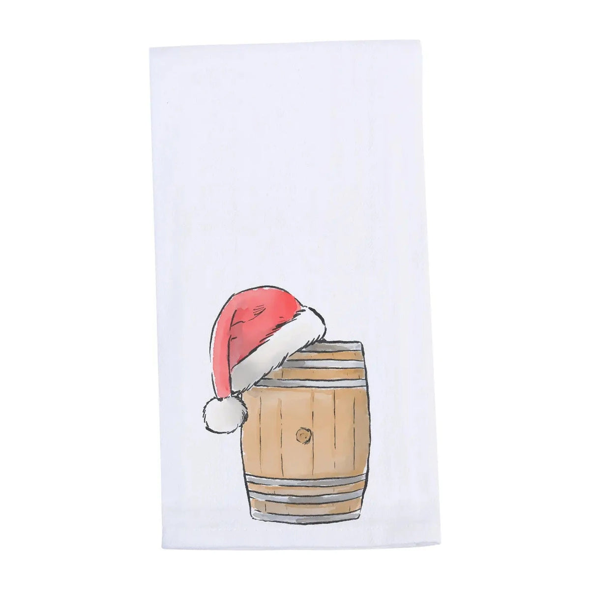 Bourbon Barrel with Santa Hat Christmas Tea Towel - Barrel Down South