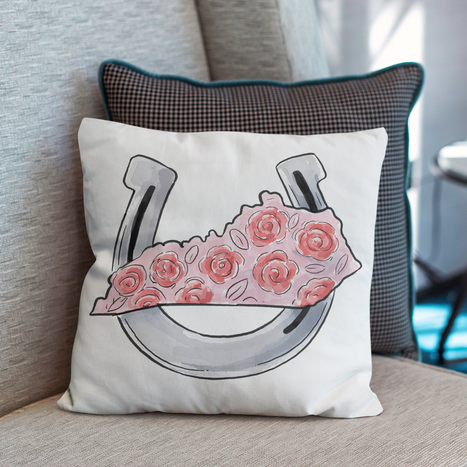 Horseshoe and Kentucky Horse Racing Pillow - Barrel Down South