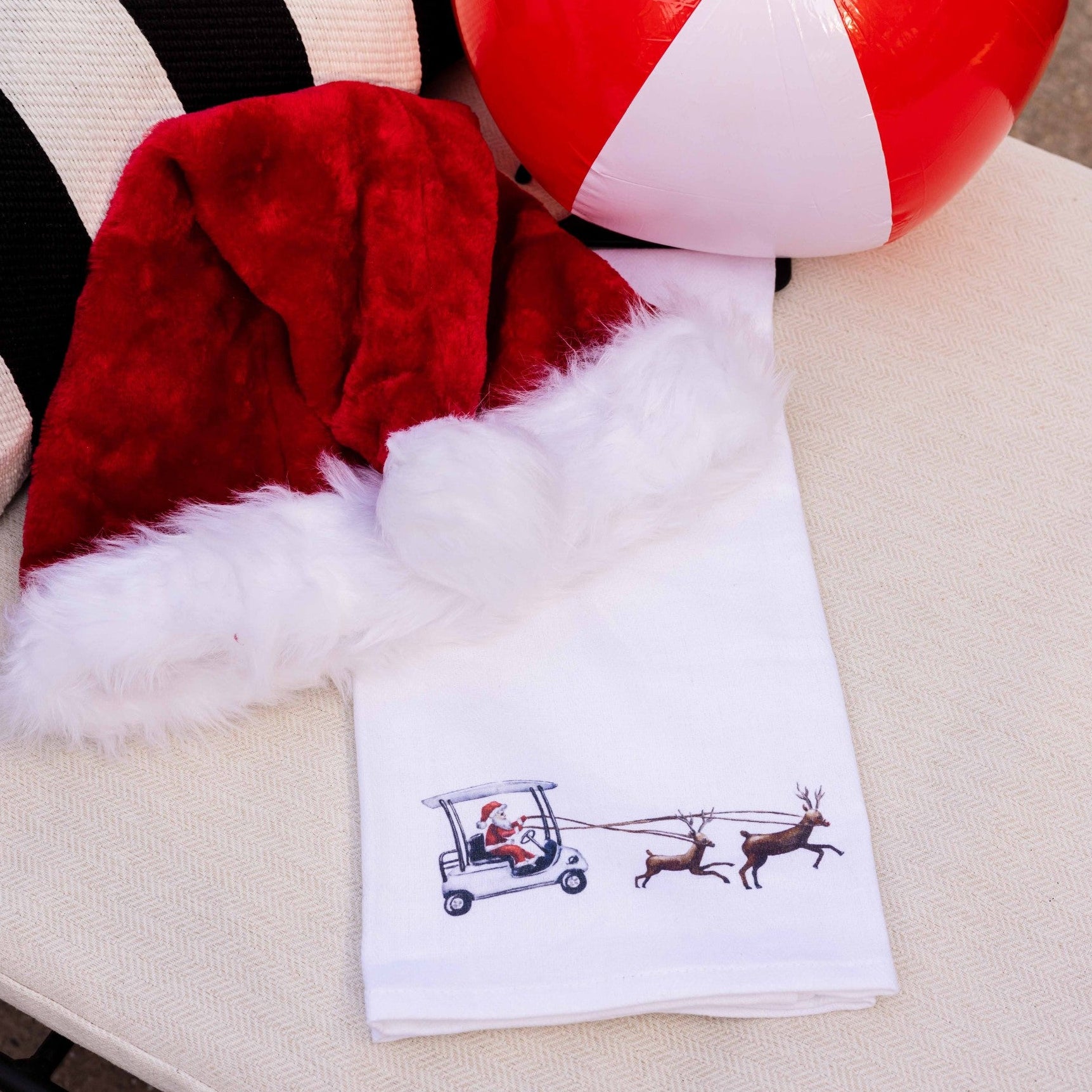 Santa Golf Cart Tea Towel - Barrel Down South