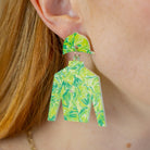 Green Floral Jockey Silk Earrings - Barrel Down South
