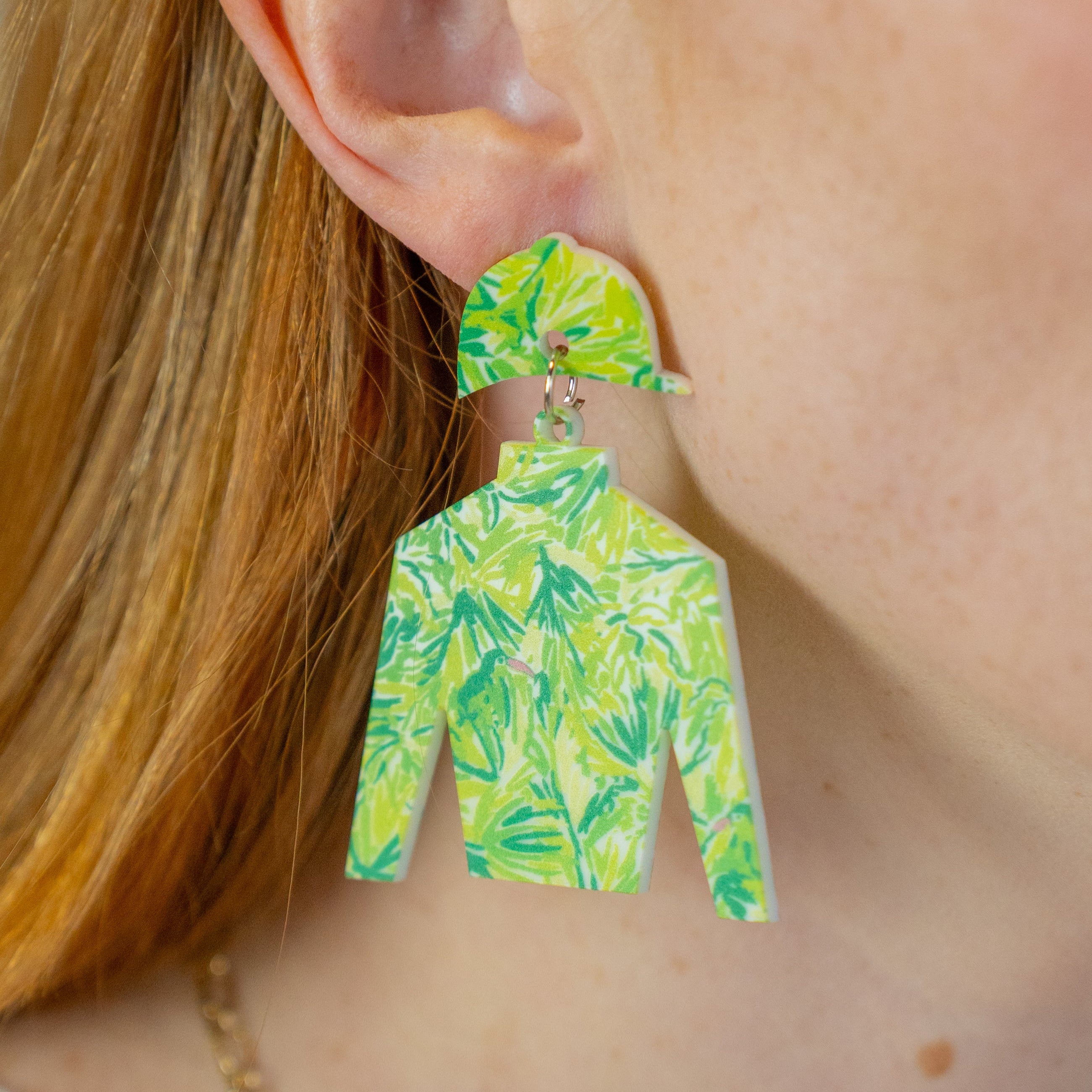 Green Floral Jockey Silk Earrings - Barrel Down South
