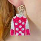 Pink/White Polka Dot Jockey Silk Earrings - Barrel Down South