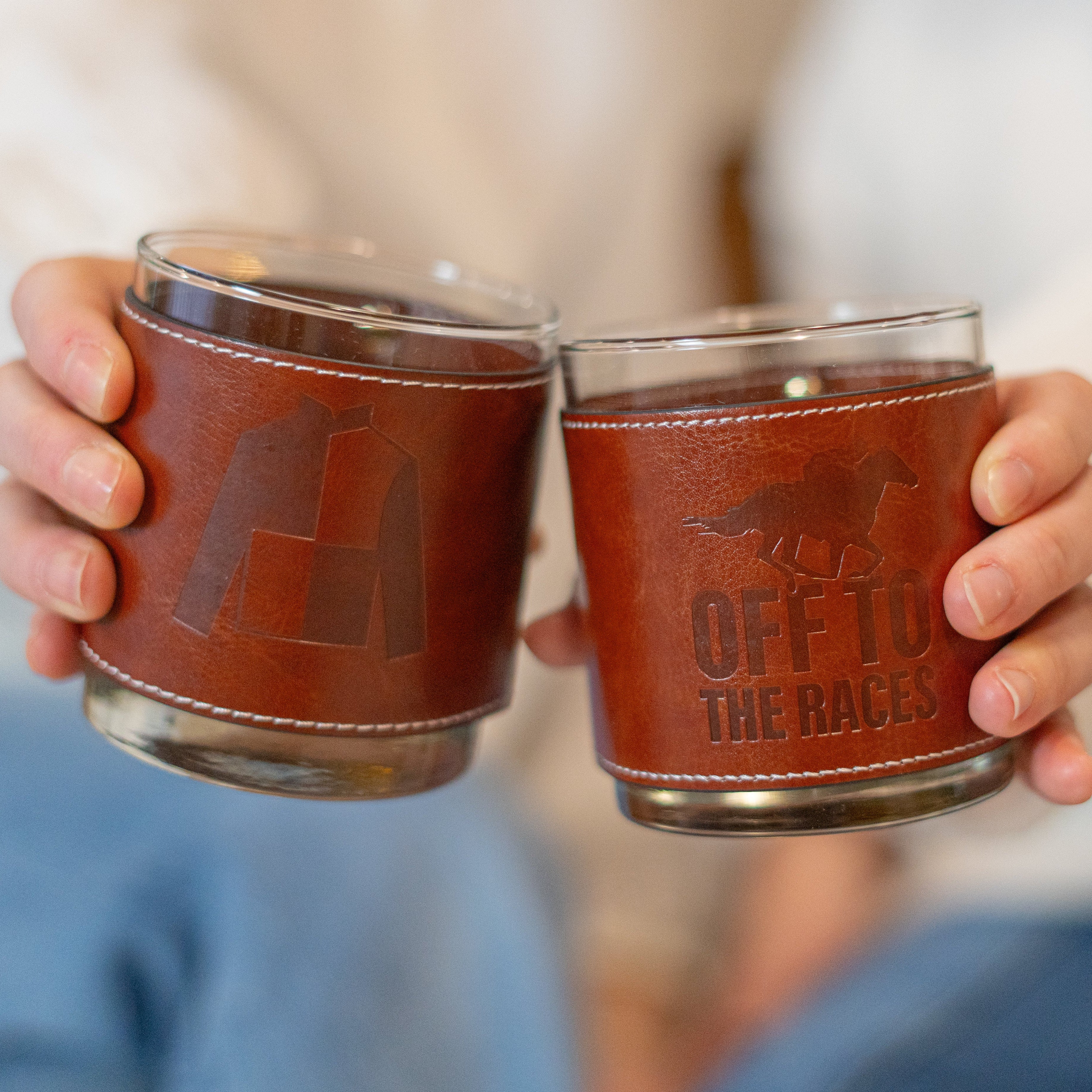 Jockey Silk Faux Leather Rocks Glass - Barrel Down South