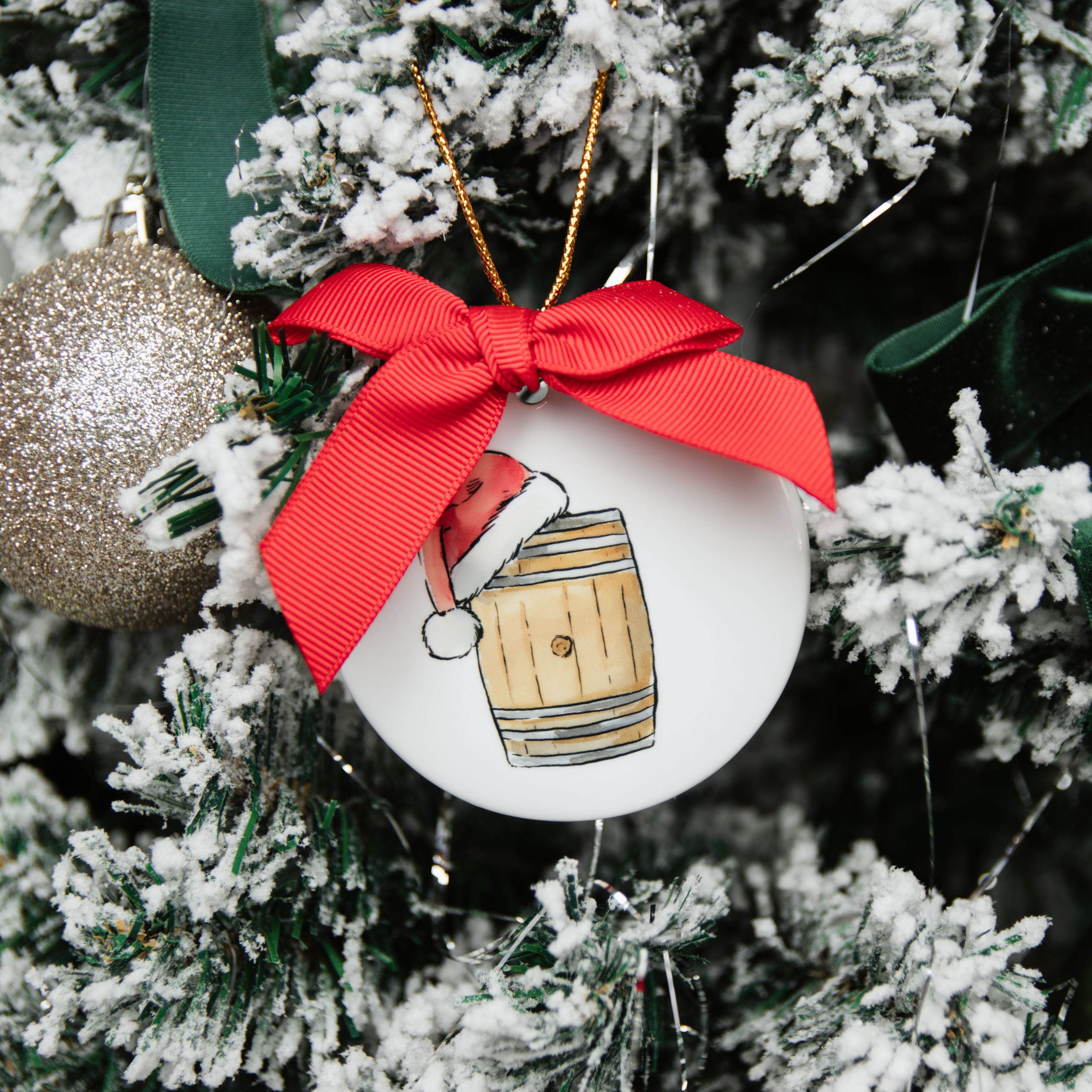 Santa Hat Bourbon Barrel Ceramic Ornament - Barrel Down South