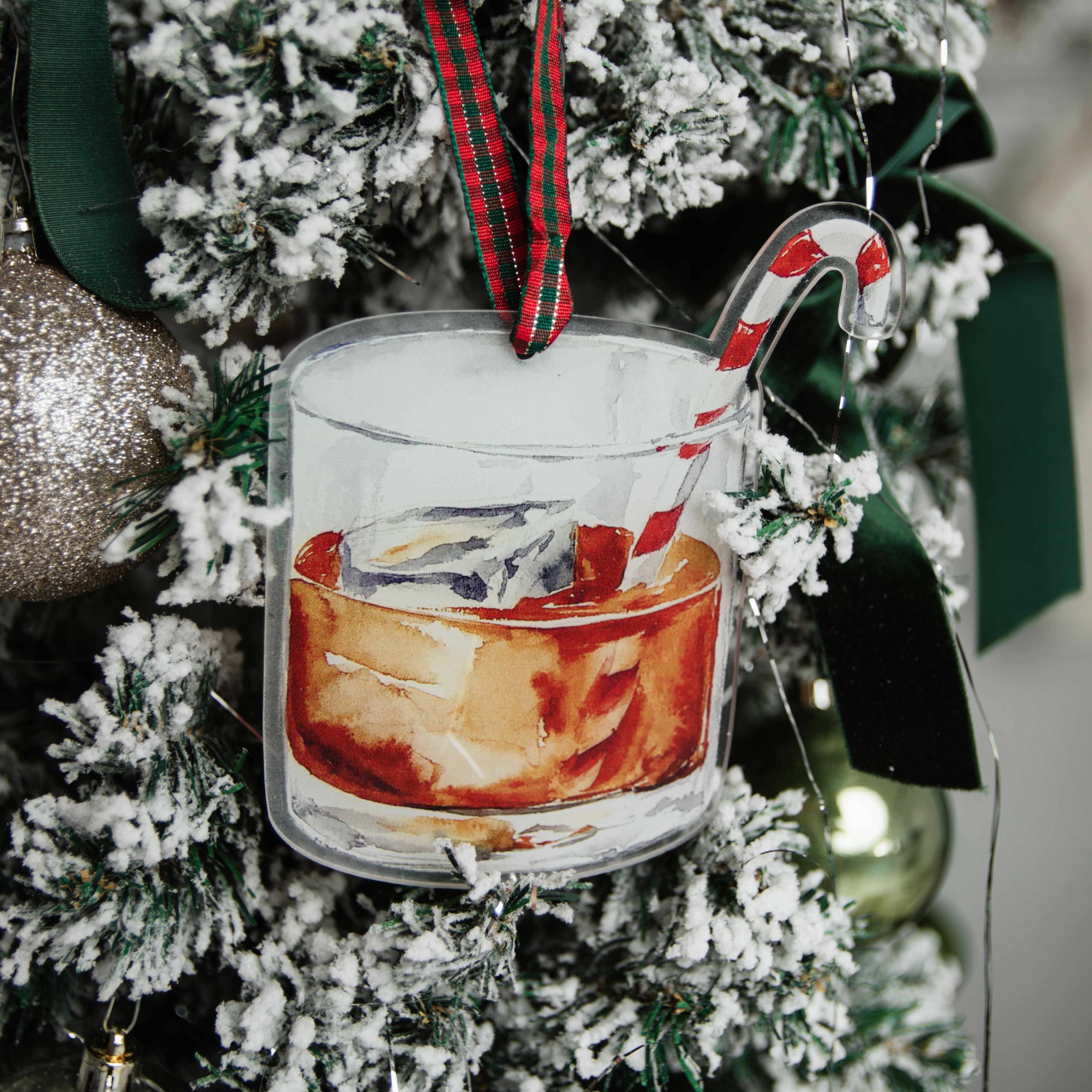 Bourbon Glass with Candy Cane Acrylic Ornament - Barrel Down South