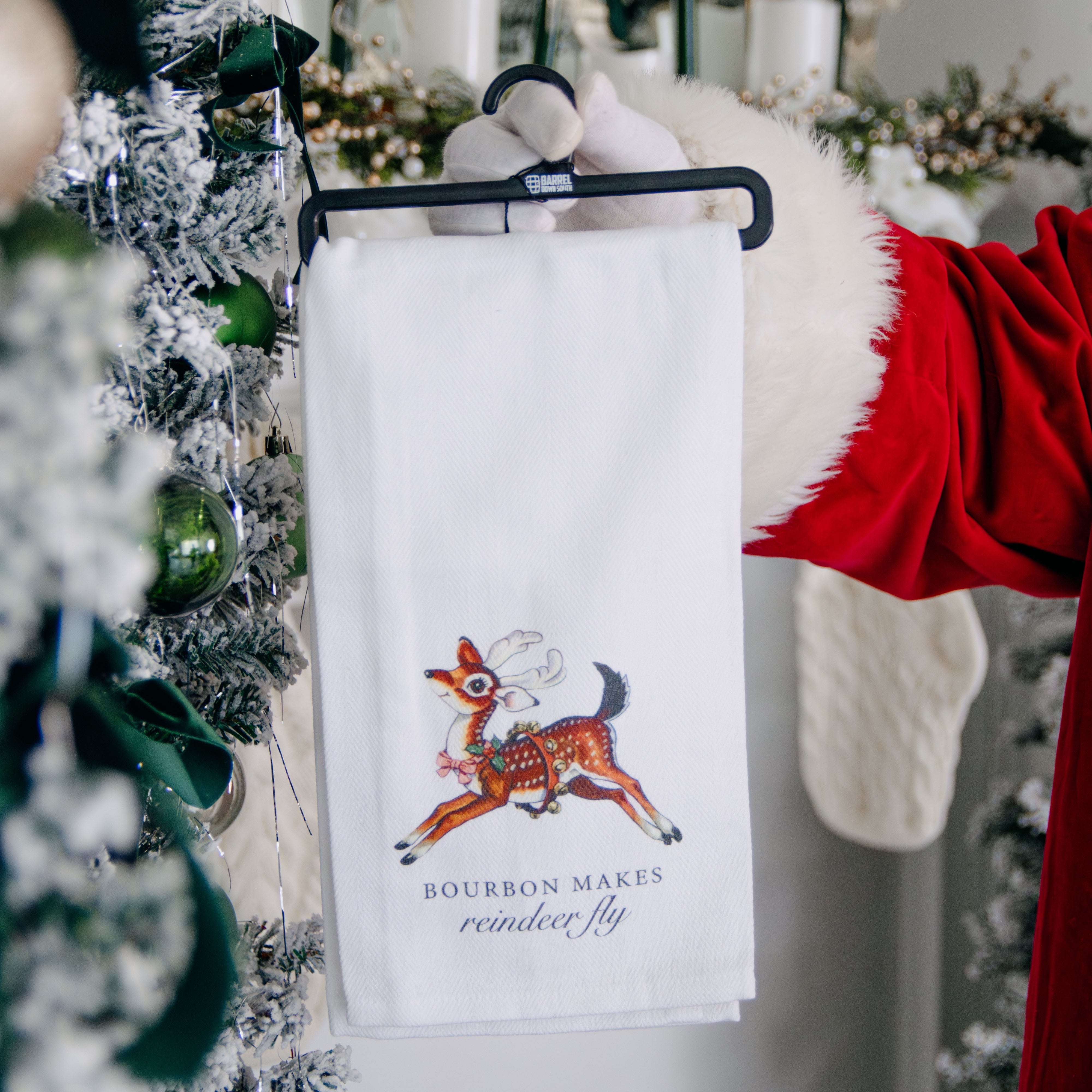 Bourbon Makes Reindeer Fly Tea Towel - Barrel Down South
