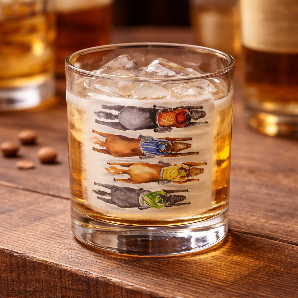 Birds Eye Horse Racing Rocks Glass - Barrel Down South