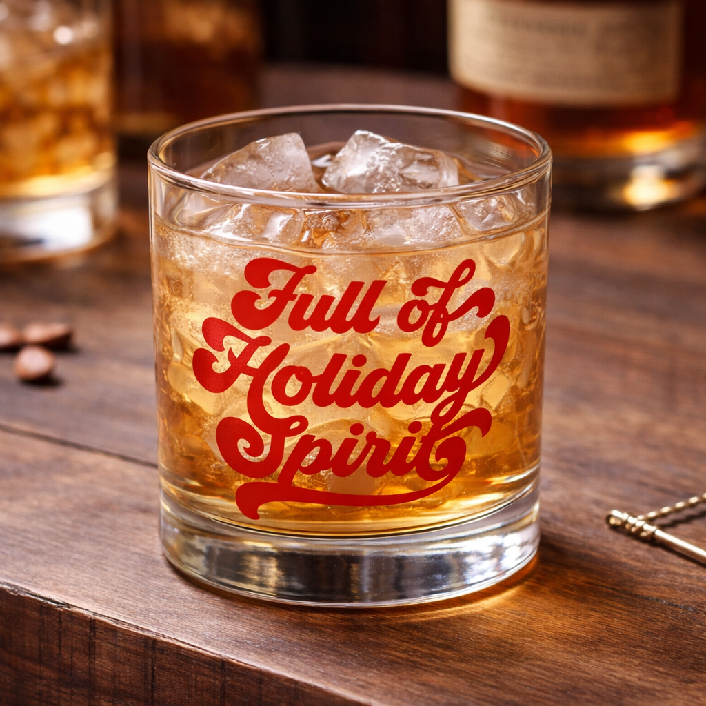 Full of Holiday Spirit Christmas Rocks Glass - Barrel Down South
