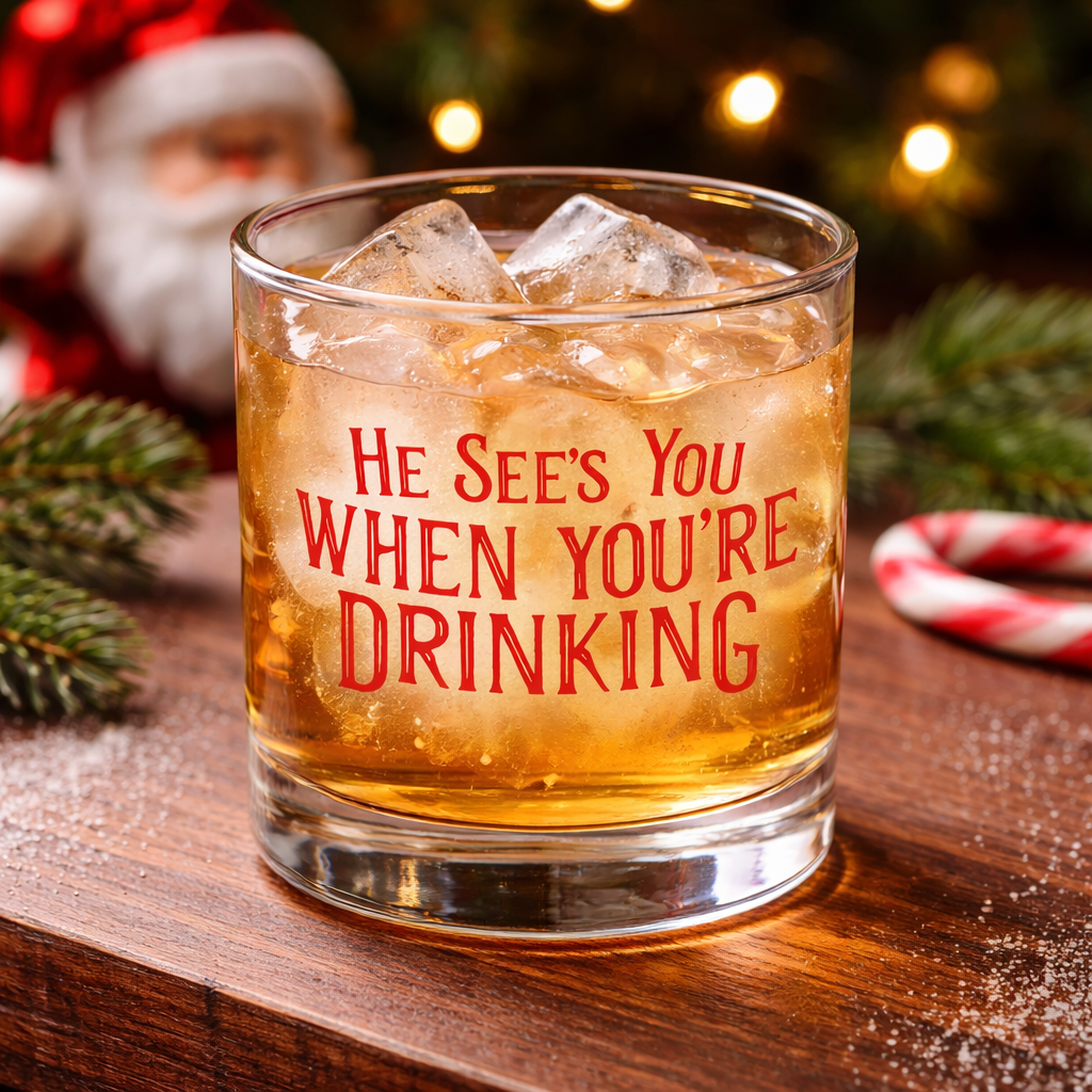 He See's You When You're Drinking Christmas Rocks Glass - Barrel Down South