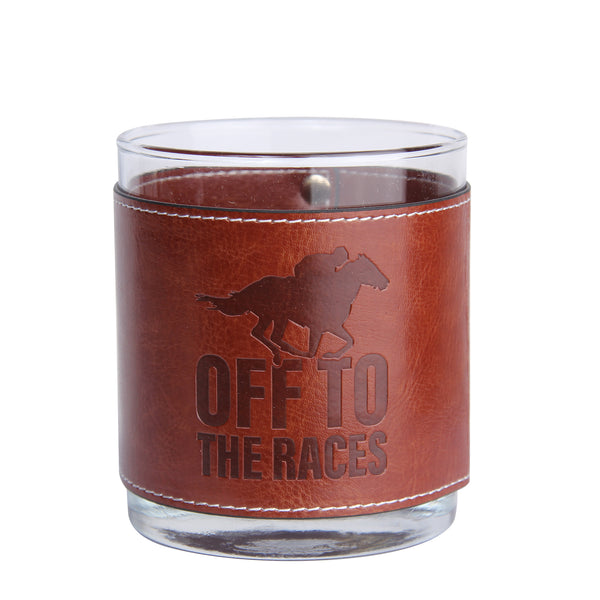 Off To The Races Faux Leather Rocks Glass