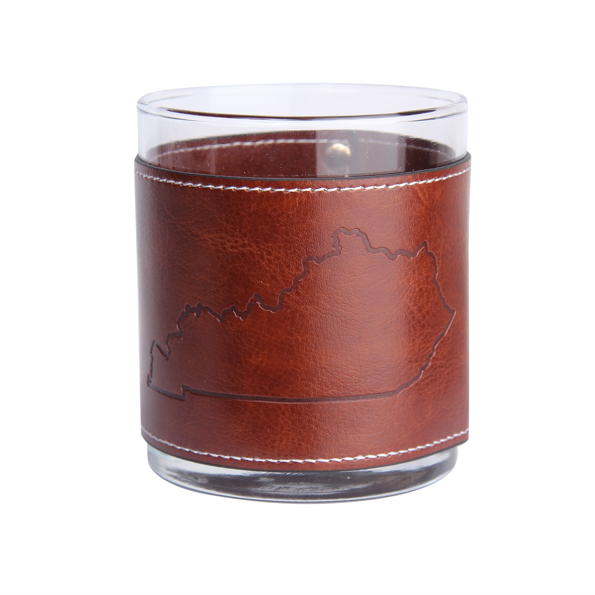 KY State Outline Leather Rocks Glass - Thumbnail 2