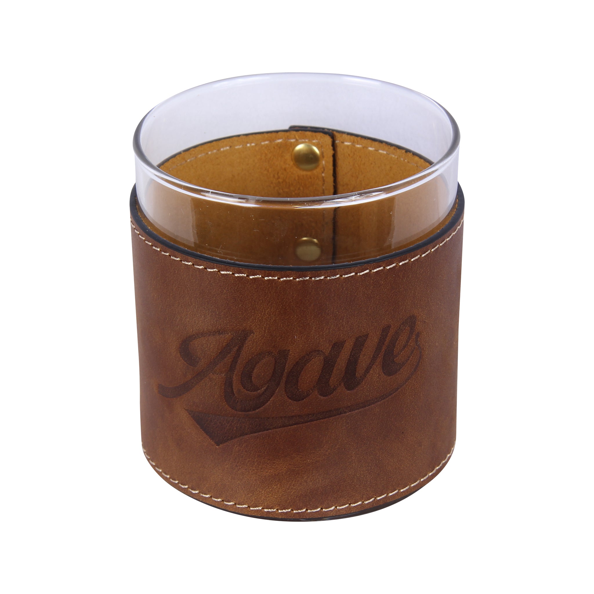 Agave Leather Rocks Glass - Thumbnail 2