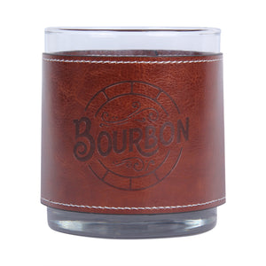 Bourbon Barrel Head Faux Leather Rocks Glass