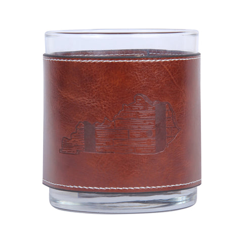Kentucky Shape Bourbon Barrel Faux Leather Rocks Glass