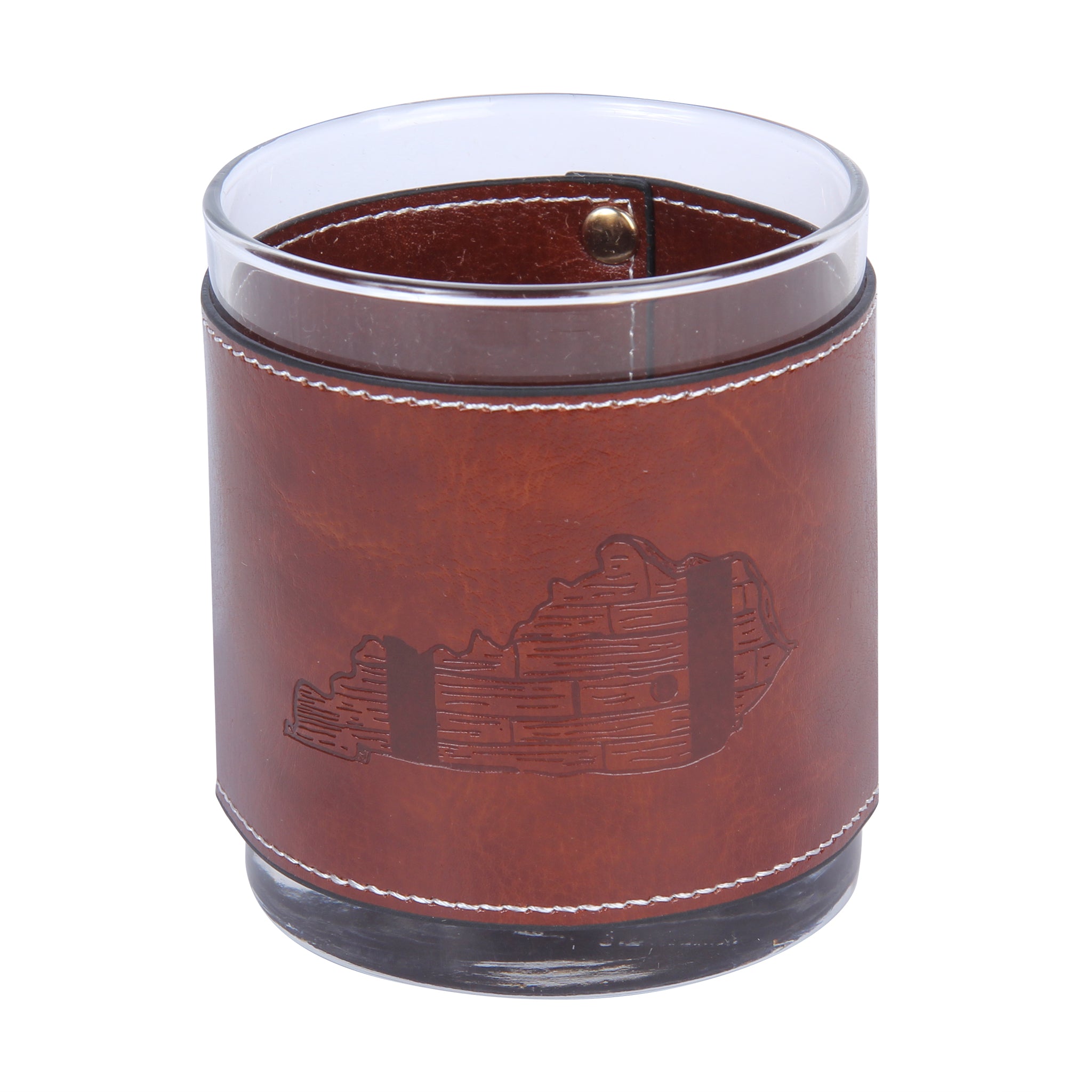 Kentucky Shape Bourbon Barrel Faux Leather Rocks Glass - Thumbnail 2